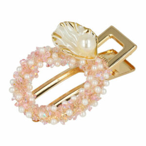 Haarspeld Duckklem 5cm – Cirkelvorm met Pareltjes & Steentjes – Wit Roze