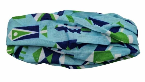 2110643121 Haarband multifunctioneel - Vissen patroon 45x25cm - Blauw