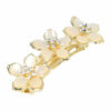 2110643202 Haarspeld Patentspeld Bloemenvorm 8cm – Metaal – Platte Parelstenen & Strass Stenen – Goud/Crème