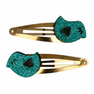 Haarspeld Klikklak 5 cm - Glitter Vogel - Groen Goud - Set van 2