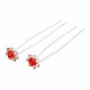 2110643274 Haarspeld haarpinnen - Bloem strass steentjes - Rood zilver - Set van 2