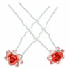 2110643277 Haarspeld haarpinnen - Bloem strass steentjes - Rood zilver - Set van 2