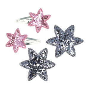 Haarspeld Klikklak 4 cm - Glitter Ster - Roze Grijs - Set van 4