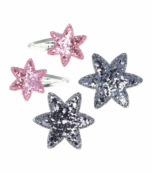 2110643340 Haarspeld Klikklak 4 cm - Glitter Ster - Roze Grijs - Set van 4