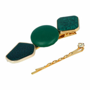 Haarspeld Duckklem en Schuifspeldjes 8cm – Vierkant & Cirkel – Goud Groen – Set van 2