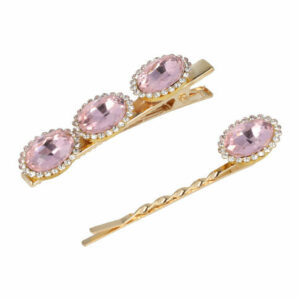 Haarspeld Duckklem en Schuifspeldje 5,5cm – Facet Stenen – Roze – Set van 2
