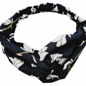 2110680177 Haarband Twist 5cm – Bloemenprint – Gladde Stof – Zwart