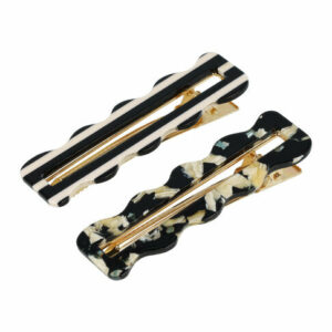 Haarspeld Duckklemmen 8cm – Wavevorm met Streepprint – Zwart Creme – Set van 2