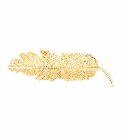2110680543 Haarspeld Patentspeld Veervorm 7cm – Metaal Feather – Goud