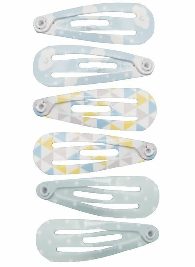 2110681062 Haarspeld Klikklak 3 cm - Mini Pastel Print - Blauw Wit Geel - Set van 6