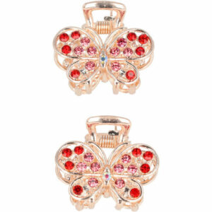 Haarspeld Haarklemmen 2,5cm – Vlindervorm met Steentjes – Metaal – Roze Rood – Set van 2