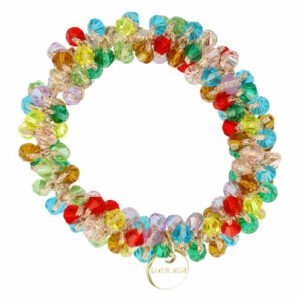 2110681797 Haarelastiek – Bedekt met Facetkralen - Geel Blauw Groen Roze Rood