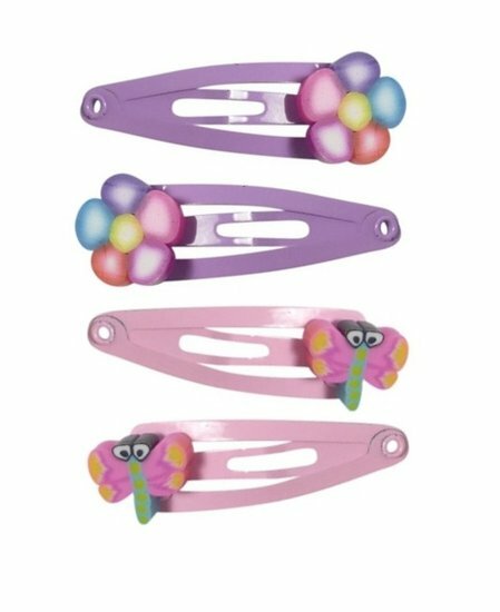 2110709085 Haarspeld Klikklak 3 cm - Bloem Libel - Roze Paars - Set van 4