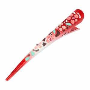 Haarspeld Duckklem 13cm – Basic – Opengewerkt Glitter Bloemenprint – Metaal – Rood