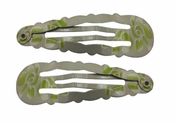 2110709112 Haarspeld Klikklak 5 cm - Bloemenpatroon - Grijs Groen - Set van 2
