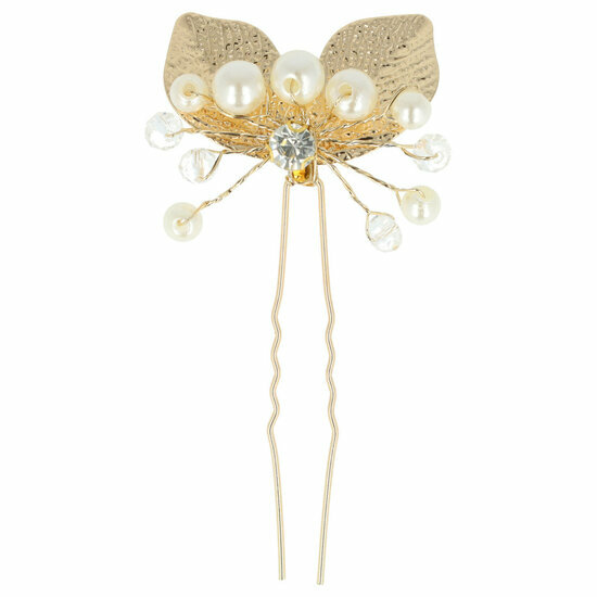 2110709124 Haarspeld haarpin - Leaves parels - Goud