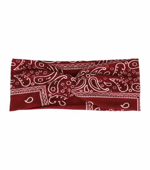 2110709160 Haarband Twist 10cm – Paisleyprint – Jersey Stof – Donkerrood