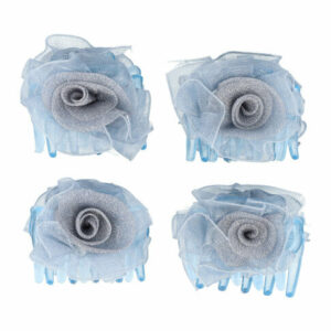 Haarspeld Haarklemmen 3cm – Roos Bloem – Chiffon Stof – Grijs – Set van 4
