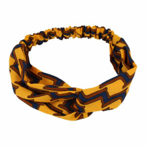Haarband Twist 5cm – Retro Print – Gladde Stof – Blauw Bruin Geel