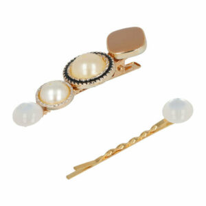 Haarspeld Duckklem en Schuifspeldjes 6,5cm – Cirkelvorm – Wit Goud Creme – Set van 2