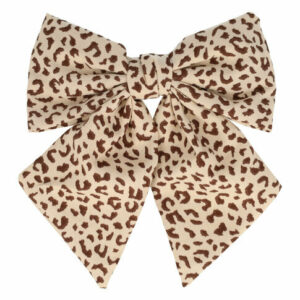 Haarspeld Patentspeld Strik 13cm – Panter Patroon Stof – Handmade – Beige/Bruin