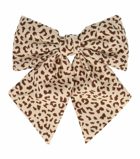 2110709238 Haarspeld Patentspeld Strik 13cm – Panter Patroon Stof – Handmade – Beige/Bruin