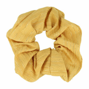 Haarelastiek Scrunchie – Streepprint – Gladde Stof – Goud Geel