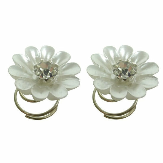 Haarspeld curlies - Bloem strass steen 1,5cm - Wit zilver - Set van 2