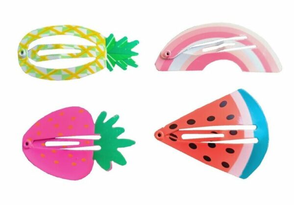 2110714185 Haarspeld Klikklak 5 cm - Fruit Vorm - Roze Geel Groen - Set van 4