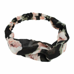 Haarband Twist 5cm – Bloemenprint – Dunne Stof – Zwart