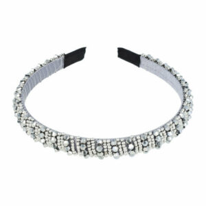 Haarband Diadeem 1,3cm – Facetkralen & Streeppatroon – Zilver Grijs