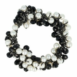 2110714467 Haarelastiek – Bedekt met Facetkralen & Parelkralen - Zwart Wit