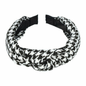 Haarband Diadeem 3cm – Knoop & Ruitprint Stof – Wit  Zwart