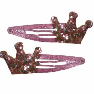 Haarspeld Klikklak 5 cm - Glitter Kroon - Roze - Set van 2