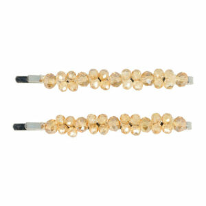 Haarspeld schuifspeldjes - Dubbel facet kralen 7cm - Champagne bruin - Set van 2