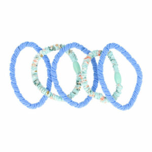 Haarelastieken basic - Ribbel bloemenprint - Blauw - Set van 5