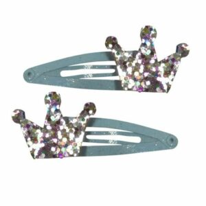 2110723071 Haarspeld Klikklak 5 cm - Glitter Kroon - Blauw - Set van 2