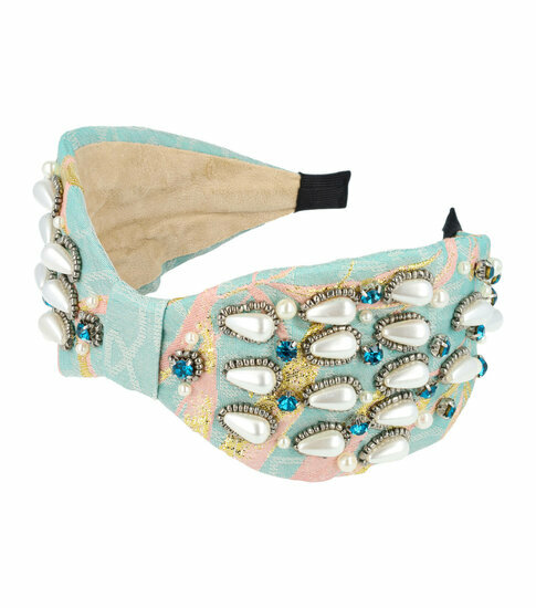 2110723089 Haarband Diadeem 8cm – Statement – Parelkralen & Strass Steentjes – Handmade – Blauw