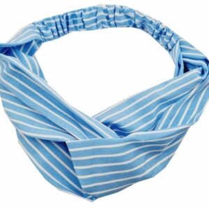 Haarband Twist 5cm – Streepprint – Gladde Stof – Wit Lichtblauw