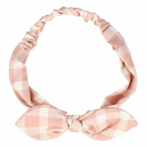 Haarband Knoop 6cm – Strikje met IJzerdraad – Grote Ruitprint – Gladde stof – Wit Roze