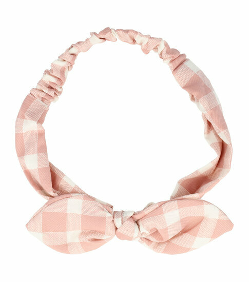 Haarband Knoop 6cm – Strikje met IJzerdraad – Grote Ruitprint – Gladde stof – Wit Roze