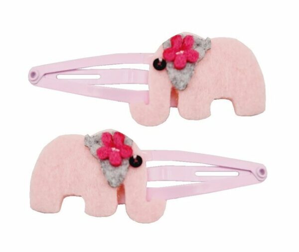 2110723380 Haarspeld Klikklak 4 cm - Olifant Vilt - Roze - Set van 2