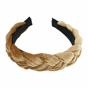 Haarband Diadeem 4cm – Gevlochten Velvet Stof – Lichtbruin
