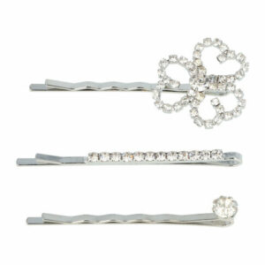 Haarspeld schuifspeldjes - Bloem parel strass steentjes 6cm - Zilver - Set van 3