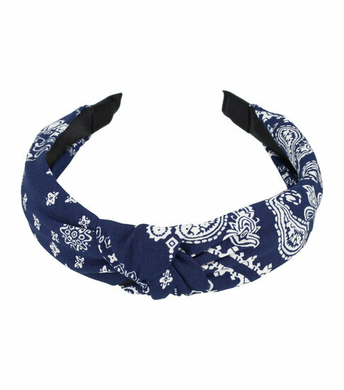 2110727463 Haarband Diadeem 3cm – Knoop & Paisleyprint – Donkerblauw