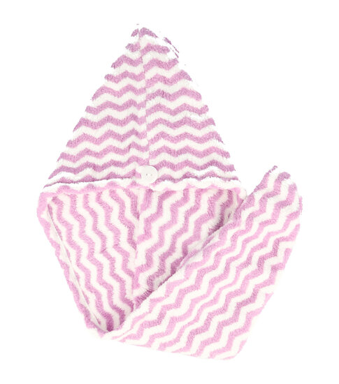 2110727487 Haardoek Haarhanddoek Microvezel – Zigzag Patroon Sneldrogend met Lus & Knoop – Onesize – Paars Wit