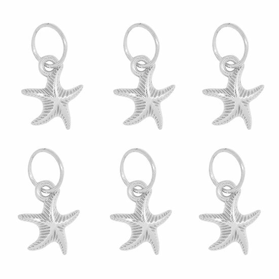 2110727517 Haarspeld haarringen - Bedel zeester 1cm - Zilver - Set van 6