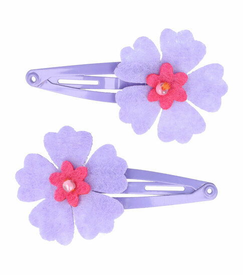 2110727787 Haarspeld Klikklak 5 cm - Bloem Vilt - Paars - Set van 2