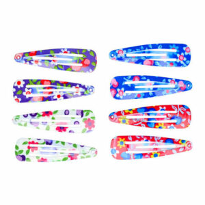 Haarspeld Klikklak 4,5 cm - Bloemenpatroon - Blauw Rood Paars Wit - Set van 8