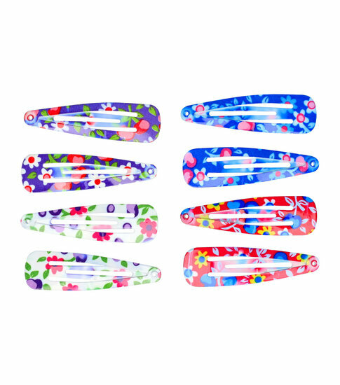 2110731897 Haarspeld Klikklak 4,5 cm - Bloemenpatroon - Blauw Rood Paars Wit - Set van 8